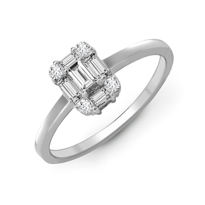 18ct White Gold 0.57ct Natural Diamond RBC & Baguette Ring