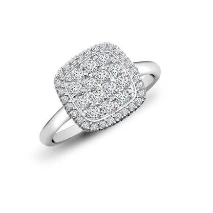 18ct White 0.55ct Natural Diamond Cluster Cushion Shape Ring