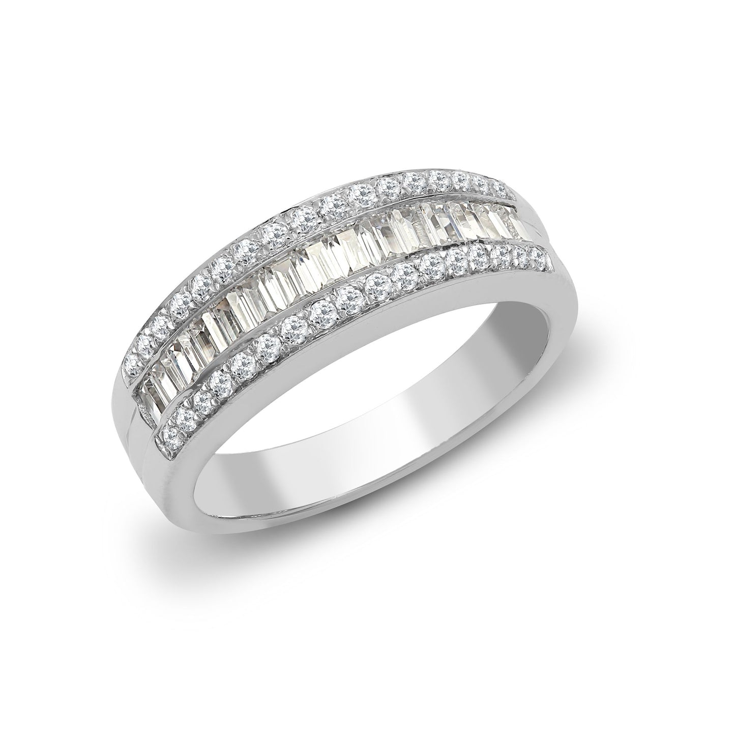 18ct White 0.94ct Round & Baguette Natural Diamond Ring