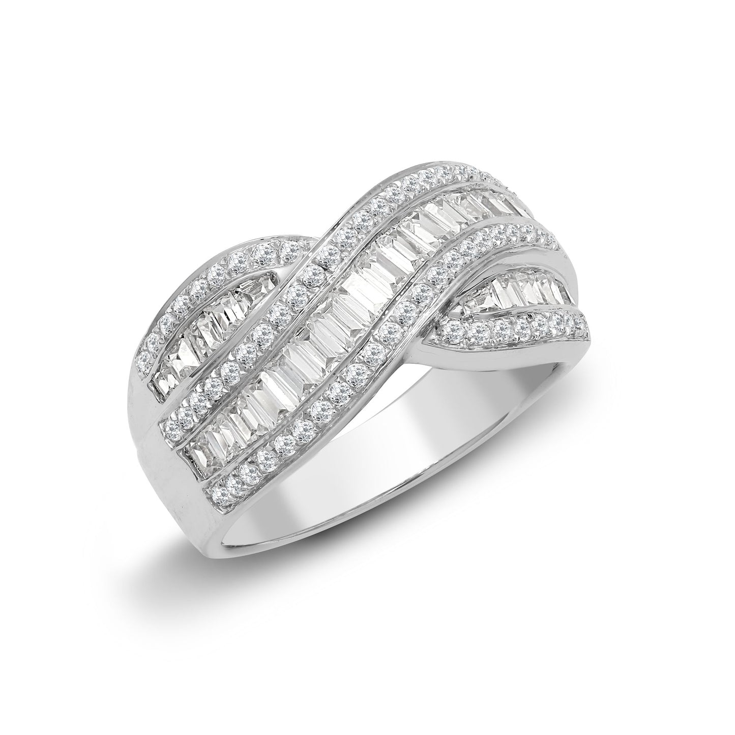 18ct White 1.09ct Round & Baguette Natural Diamond Ring
