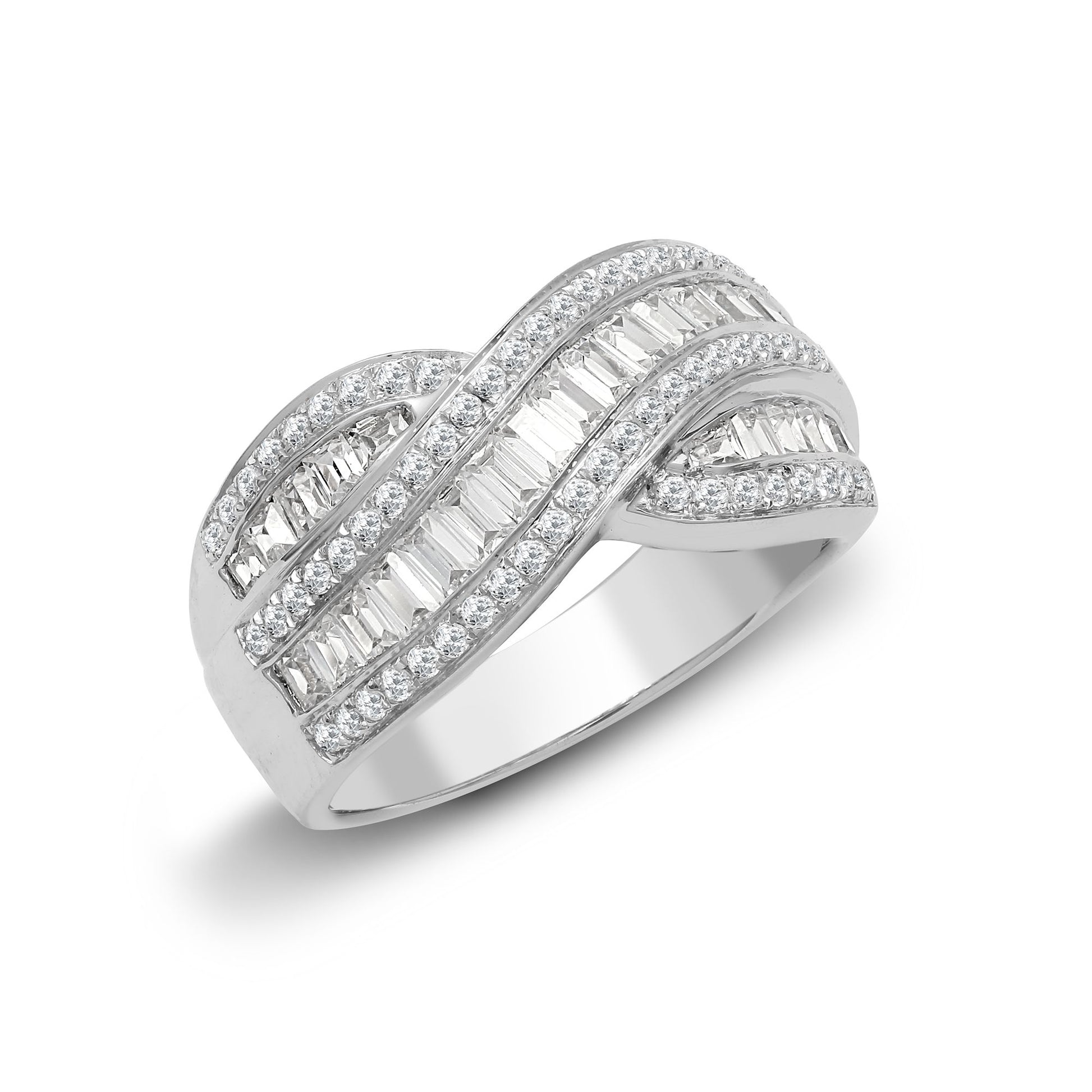 18ct White 1.09ct Round & Baguette Natural Diamond Ring