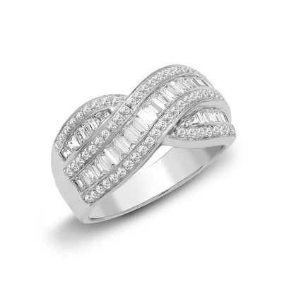 18ct White 1.09ct Round & Baguette Natural Diamond Ring