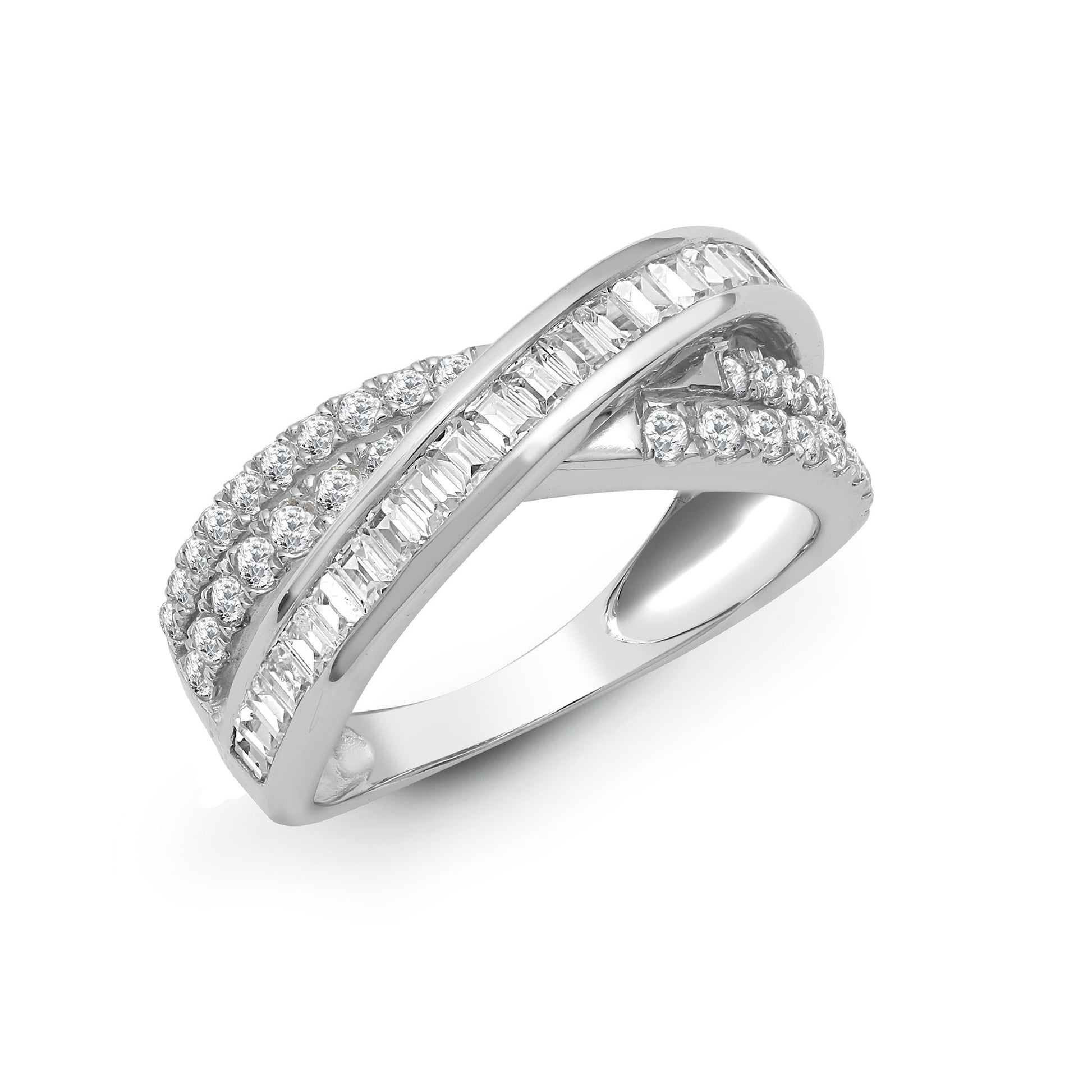 18ct White 1.14ct Round & Baguette Natural Diamond Ring