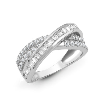 18ct White 1.14ct Round & Baguette Natural Diamond Ring