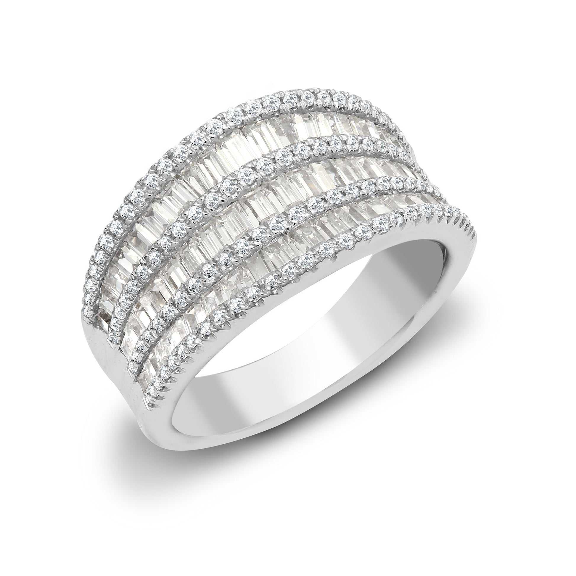18ct White 2.21ct Round & Baguette Natural Diamond Ring