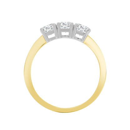 18ct Yellow/White 0.75ct Natural Diamond Claw Set Trilogy Ring