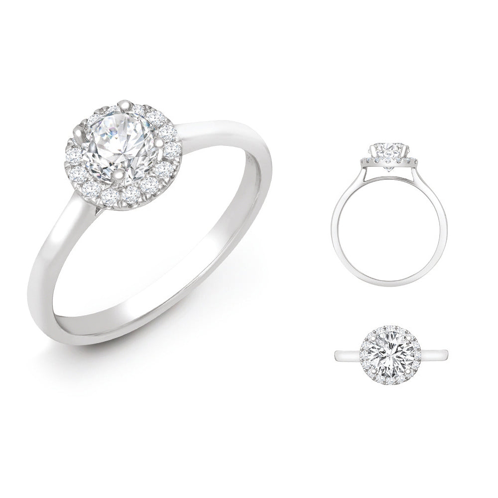 Lab 18ct White Gold 0.11ct Diamond Micro-set Halo Wed-fit Ring Mount + 0.50ct Diamond