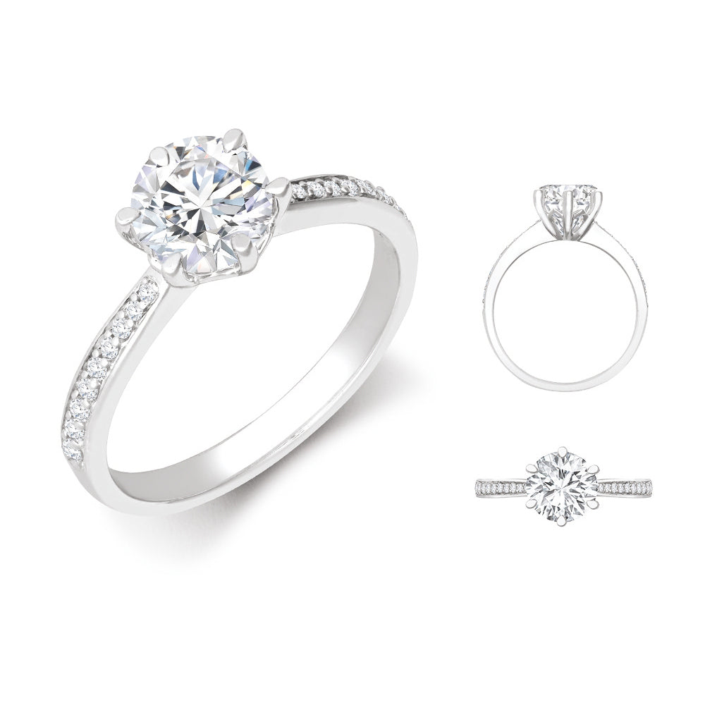Lab 18ct White Gold 0.10ct Diamond Pave set 6-claw Ring Mount + 0.50ct Diamond