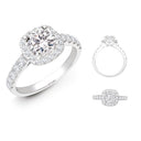 Lab 18ct White Gold 0.33ct Diamond Micro-set Cushion-shaped Halo and Shoulders Wed-fit Ring Mount + Diamond