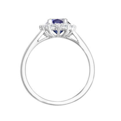 I | 18ct White Gold 0.35ct Natural Diamond Claw-set Cluster Halo Oval Ring - Holds 7x5mm Sapphire 0.75cts
