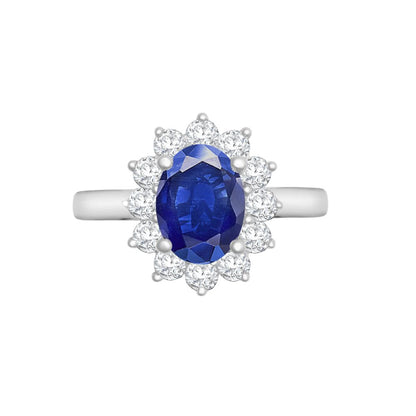 I | 18ct White Gold 0.62ct Natural Diamond Claw-set Cluster Halo Oval Ring - Holds 8x6mm Sapphire 1.25cts