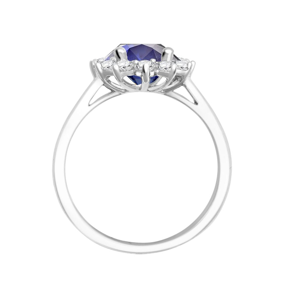 I | 18ct White Gold 0.62ct Natural Diamond Claw-set Cluster Halo Oval Ring - Holds 8x6mm Sapphire 1.25cts