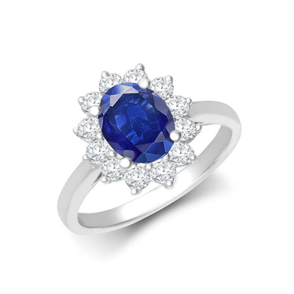 I | 18ct White Gold 0.62ct Natural Diamond Claw-set Cluster Halo Oval Ring - Holds 8x6mm Sapphire 1.25cts