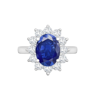 I | 18ct White Gold 0.96ct Natural Diamond Claw-set Cluster Halo Oval Ring - Holds 9x7mm Sapphire 2.00cts