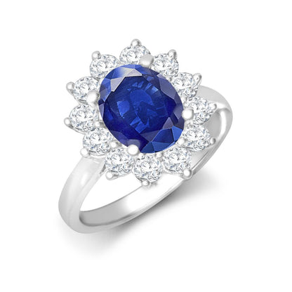 I | 18ct White Gold 0.96ct Natural Diamond Claw-set Cluster Halo Oval Ring - Holds 9x7mm Sapphire 2.00cts