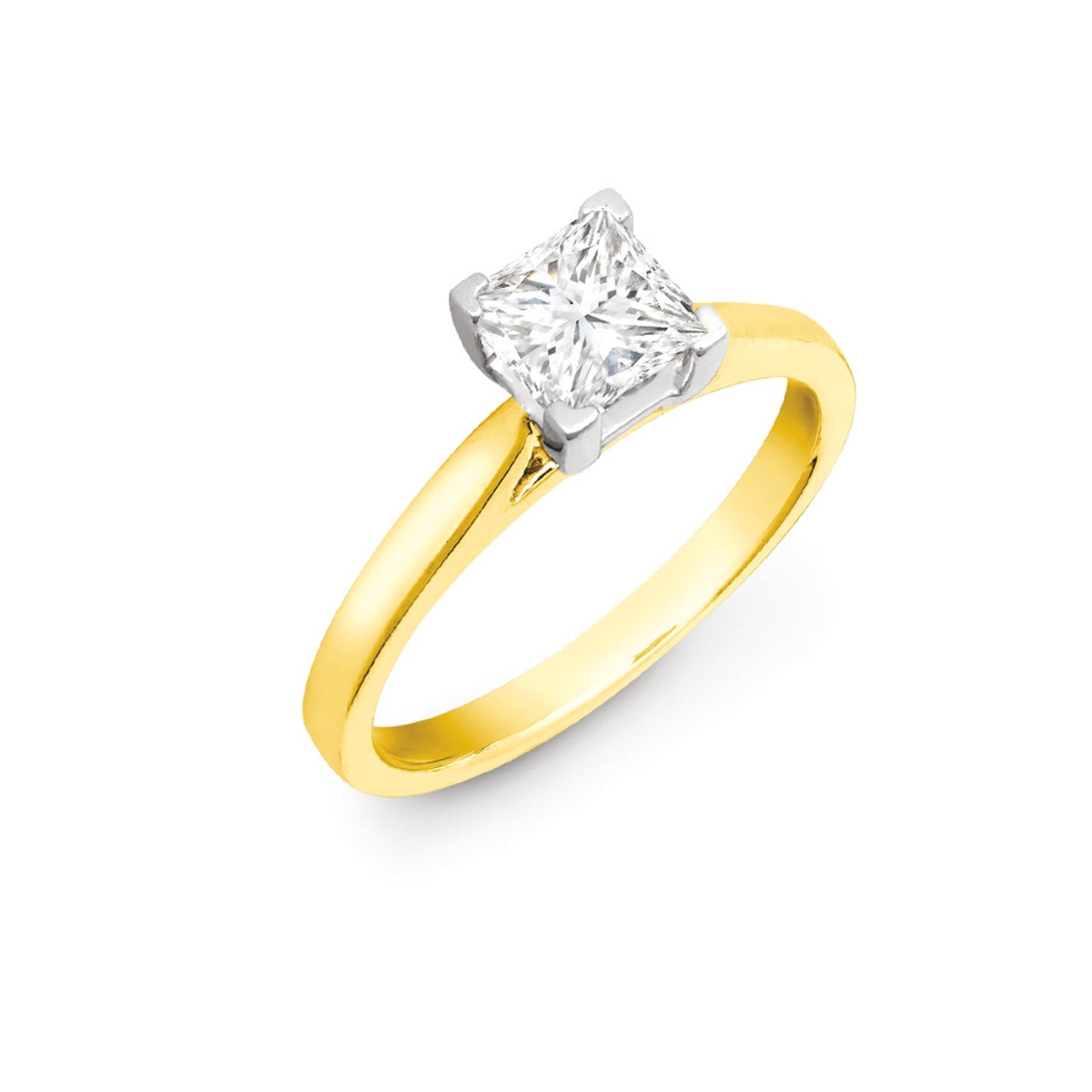 18ct Yellow Gold 70pts Princess Cut Solitaire Wed Fit Natural Diamond Ring