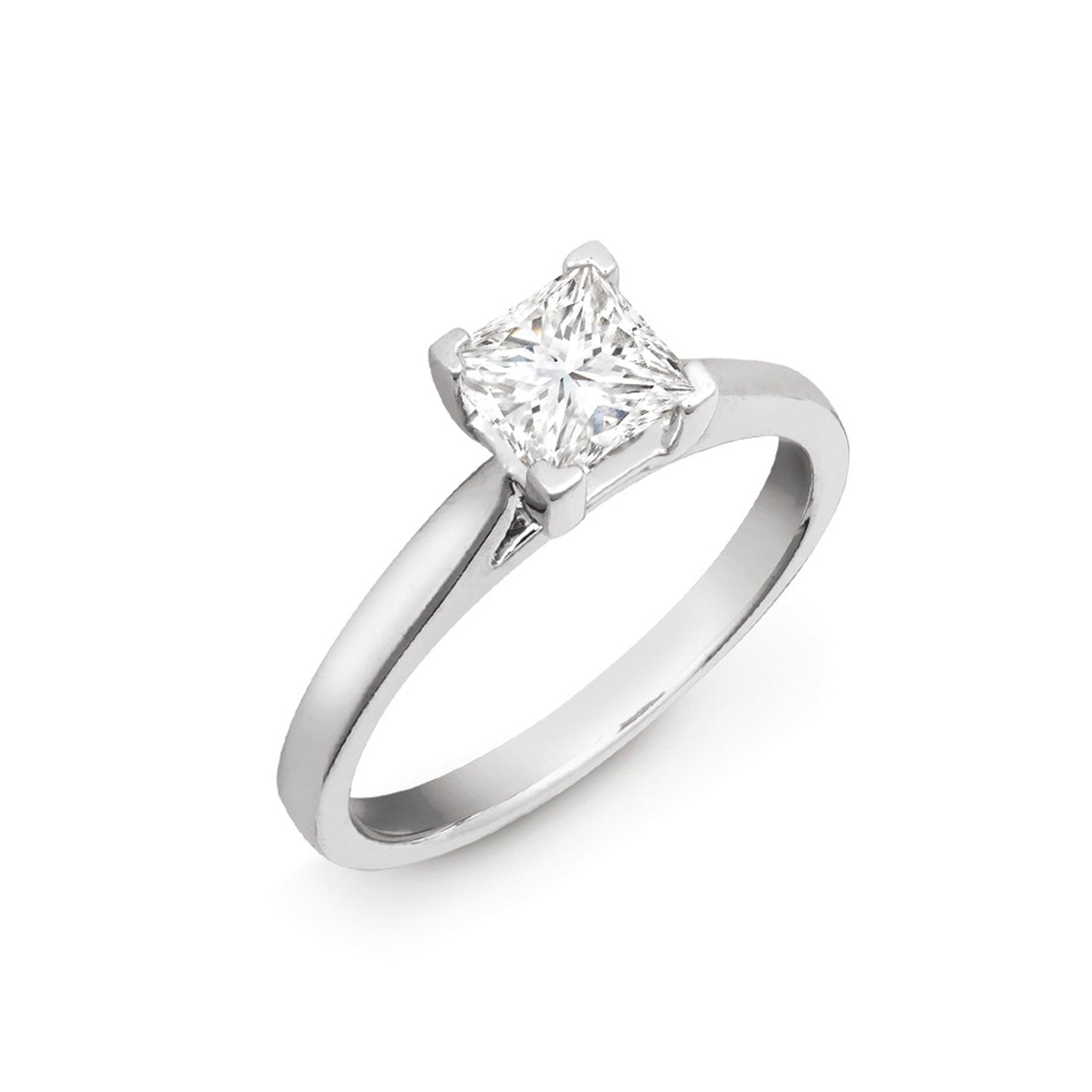 18ct White Gold 1.00ct Princess Cut Solitaire Wed Fit Natural Diamond Ring