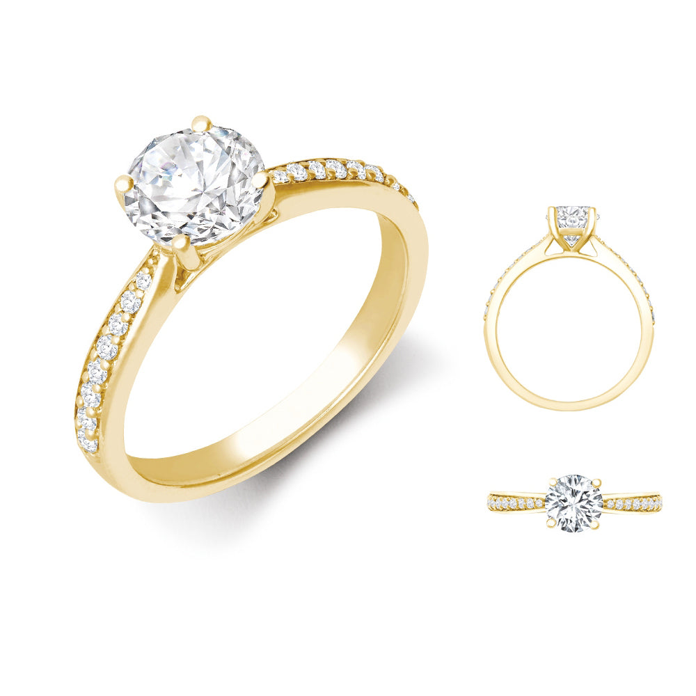 18ct Yellow Gold 0.14ct Natural Diamond Pav?-set Wed-fit Ring Mount + 1.00ct Diamond