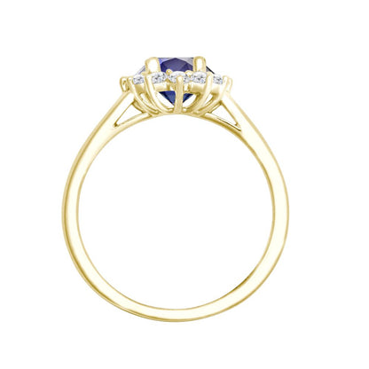 I | 18ct Yellow Gold 0.35ct Natural Diamond Claw-set Cluster Halo Oval Ring - Holds 7x5mm Sapphire 0.75cts