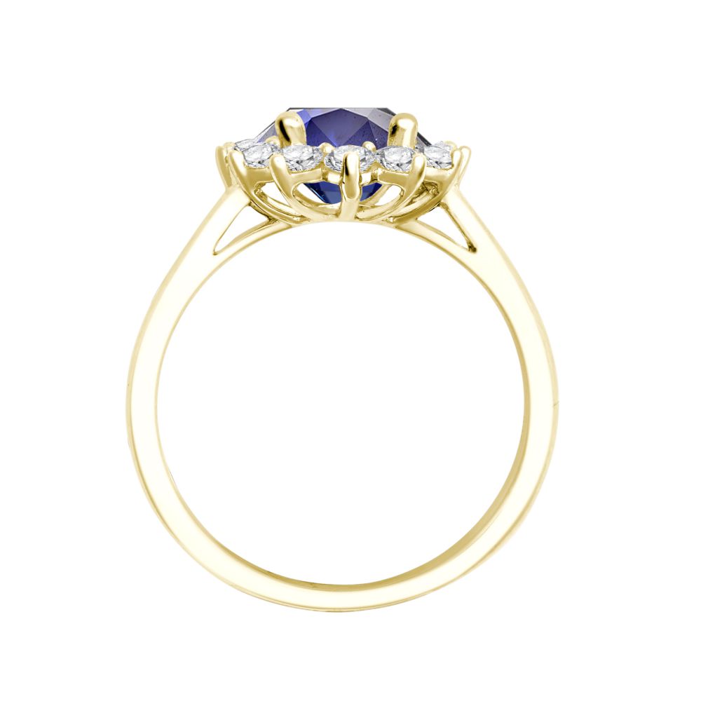 I | 18ct Yellow Gold 0.62ct Natural Diamond Claw-set Cluster Halo Oval Ring - Holds 8x6mm Sapphire 1.25cts