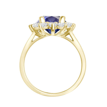 I | 18ct Yellow Gold 0.96ct Natural Diamond Claw-set Cluster Halo Oval Ring - Holds 9x7mm Sapphire 2.00cts