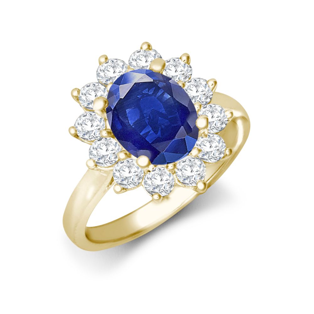 I | 18ct Yellow Gold 0.96ct Natural Diamond Claw-set Cluster Halo Oval Ring - Holds 9x7mm Sapphire 2.00cts