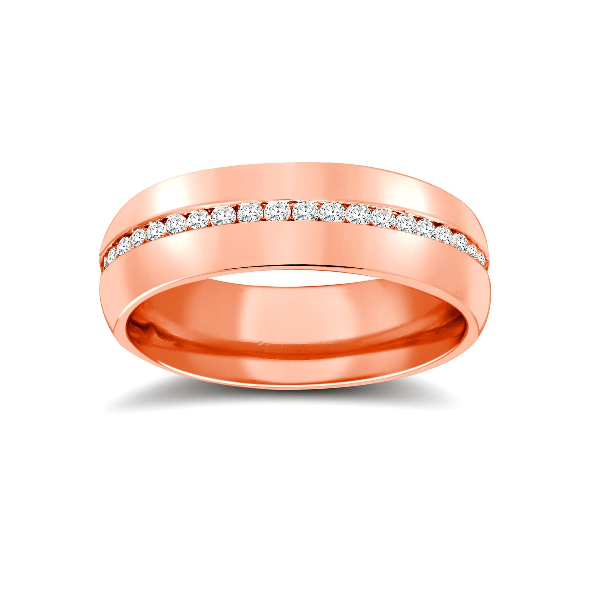 18ct Rose Gold RBC Court Natural Diamond Wedding Band Fully Set - 6mm - 70pts