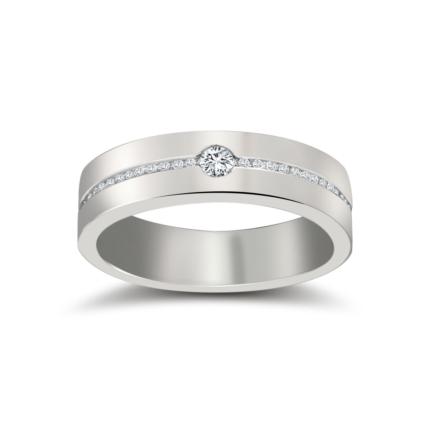 18ct White Gold RBC Flat Court Natural Diamond Wedding Band Half Set - 4mm - 28pts