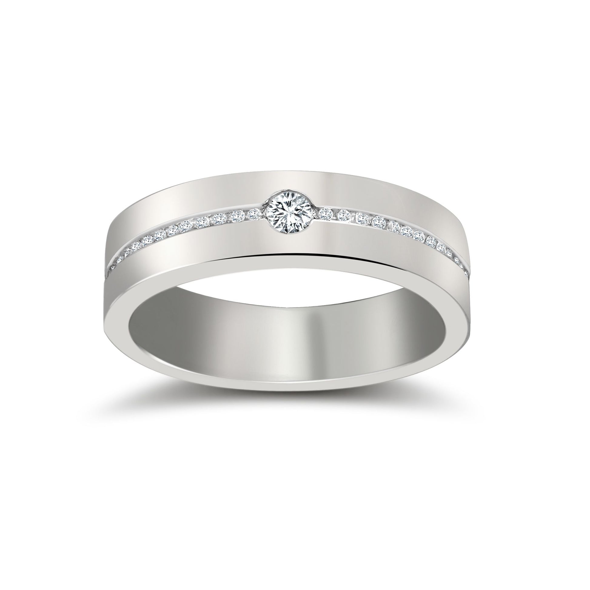 18ct White Gold RBC Flat Court Natural Diamond Wedding Band Half Set - 5mm - 30pts
