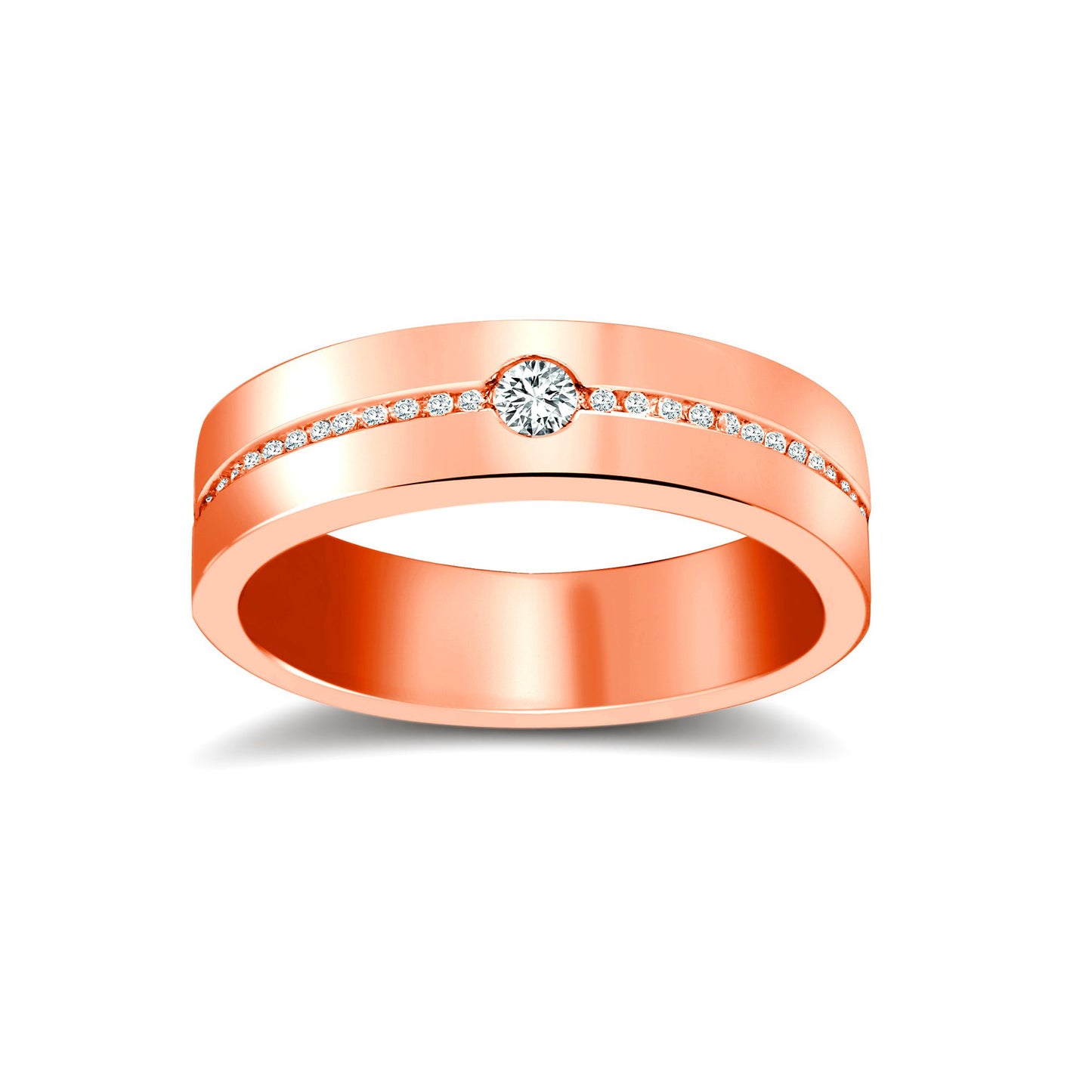 18ct Rose Gold RBC Flat Court Natural Diamond Wedding Band Half Set - 5mm - 30pts