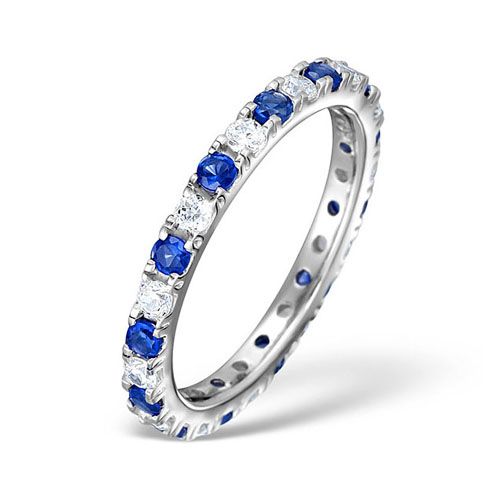 18ct White Gold Claw Set Full Eternity Ring Natural Diamond 0.50ct Sapphire 0.90ct G VS