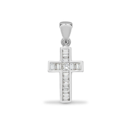 18ct White 0.22ct Princess Cut & Baguette Natural Diamond Cross