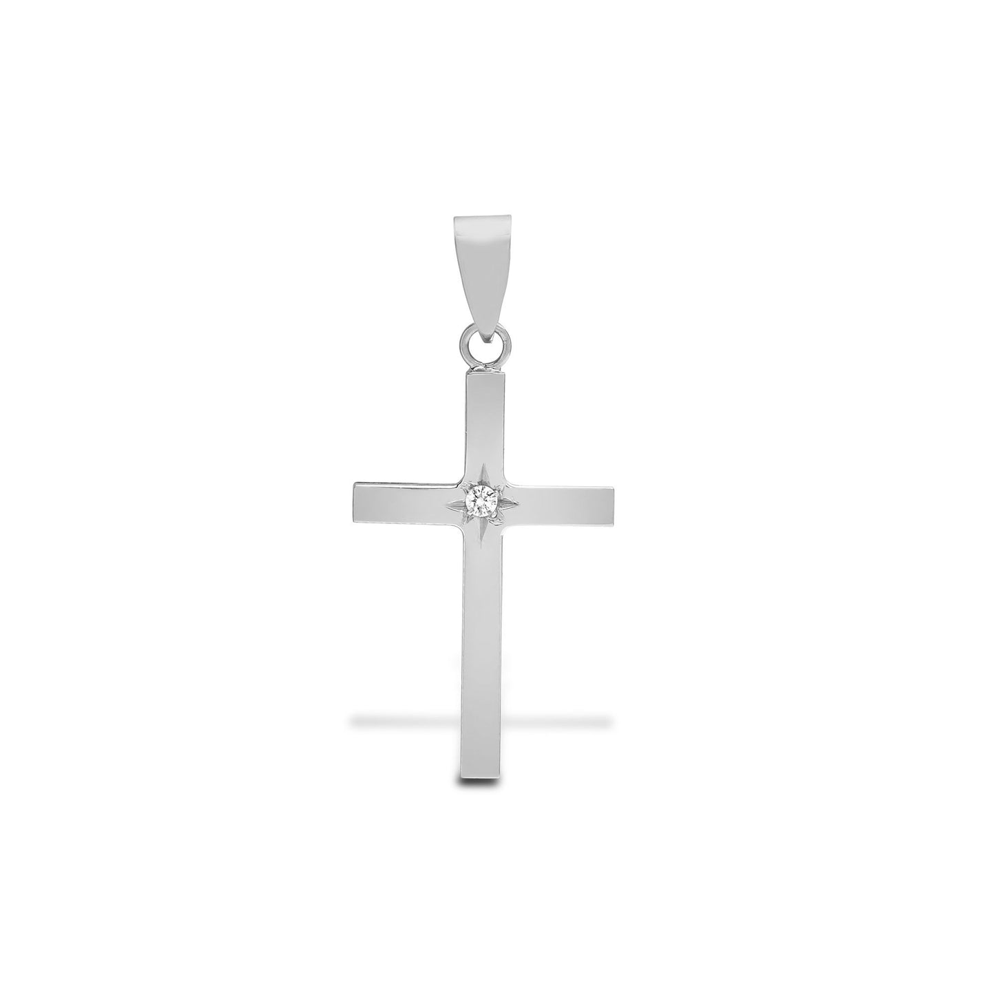 18ct White 0.03ct Natural Diamond Star Set Cross