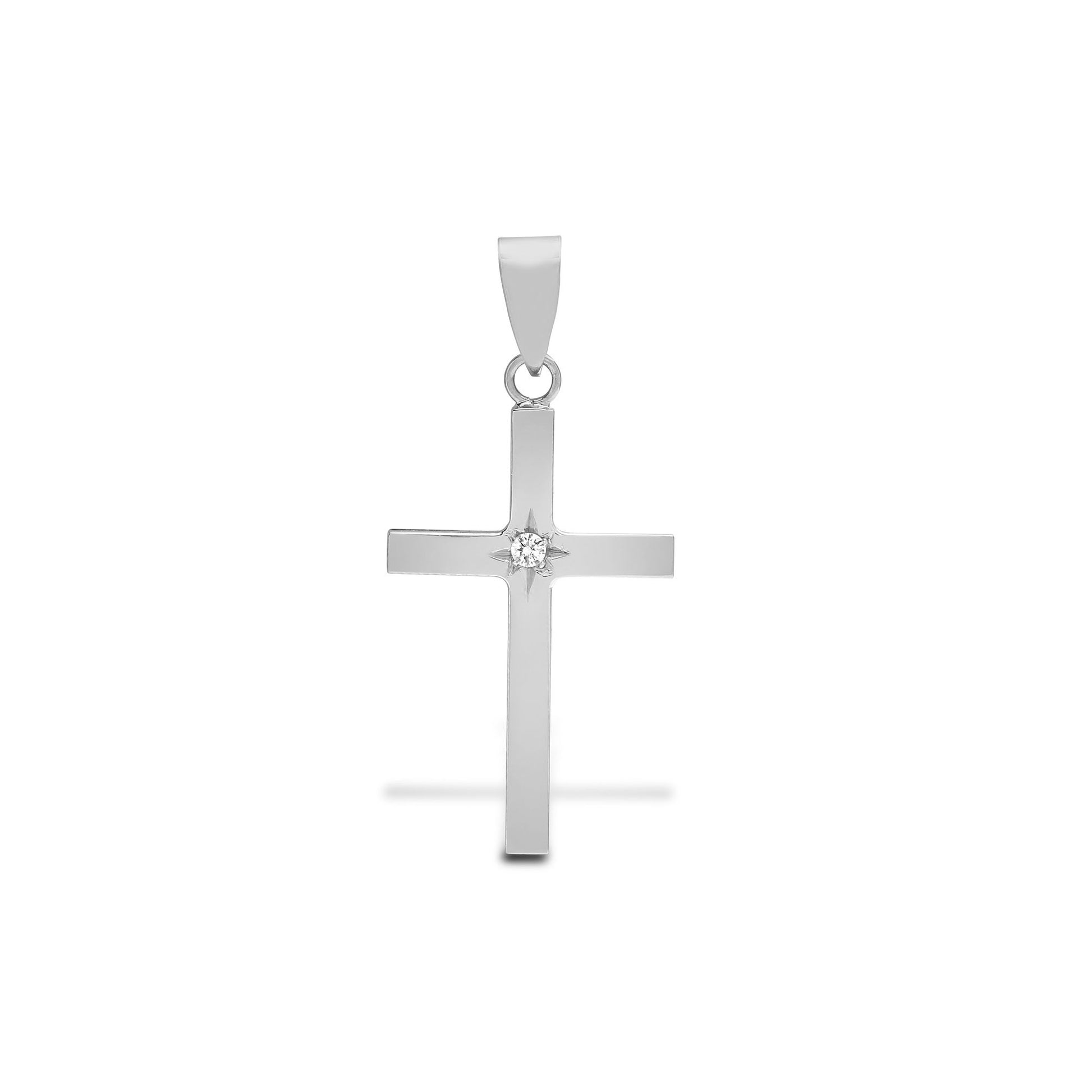 18ct White 0.03ct Natural Diamond Star Set Cross