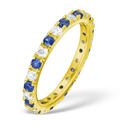 18ct Yellow Gold Claw Set Full Eternity Ring Natural Diamond 0.50ct Sapphire 0.90ct H Si