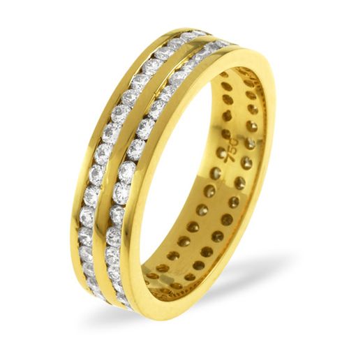 18ct Yellow Gold Channel Set 2 Row Full Eternity Ring Natural Diamond 2.00ct H Si