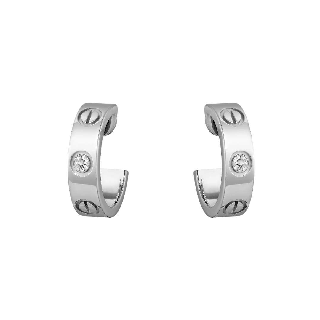 Love Hoop 2 Diamonds Earrings 18ct White Gold