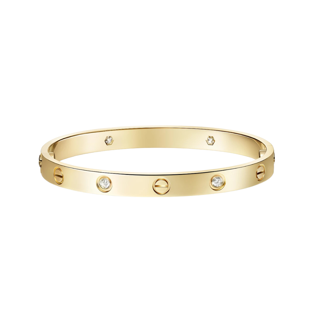 Brushed Finish 4 Diamond Hinged Bracelet 18ct Yellow Gold