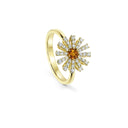Yellow Gold Flower Ring with Citrine and Diamonds 12 mm