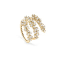 Bypass Ring in Yellow Gold with Cascading Diamond Clusters