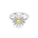 White Gold and Diamond Flower Ring with Yellow Sapphire