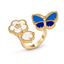 Lucky Spring Butterfly Between the Finger Ring in 18K Yellow Gold with Mother-of-Pearl and Stones