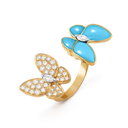 Two Butterfly Between the Finger Ring in 18K Gold with Diamonds and Turquoise