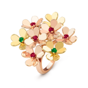 Frivole 8 Flowers Ring in 18K Rose and Yellow Gold with Emerald and Ruby
