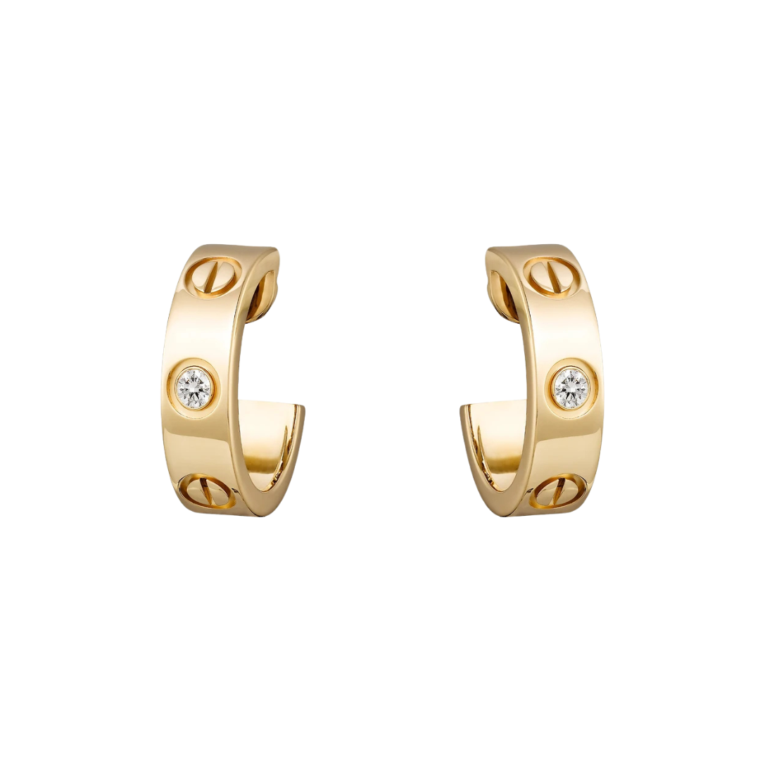 Love Hoop 2 Diamonds Earrings 18ct Yellow Gold