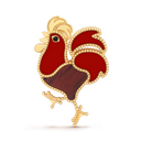 Lucky Animals Rooster Clip in 18K Yellow Gold with Carnelian and Onyx