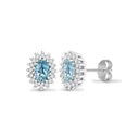 9ct White Gold Natural Diamond And Blue Topaz Stud Earring