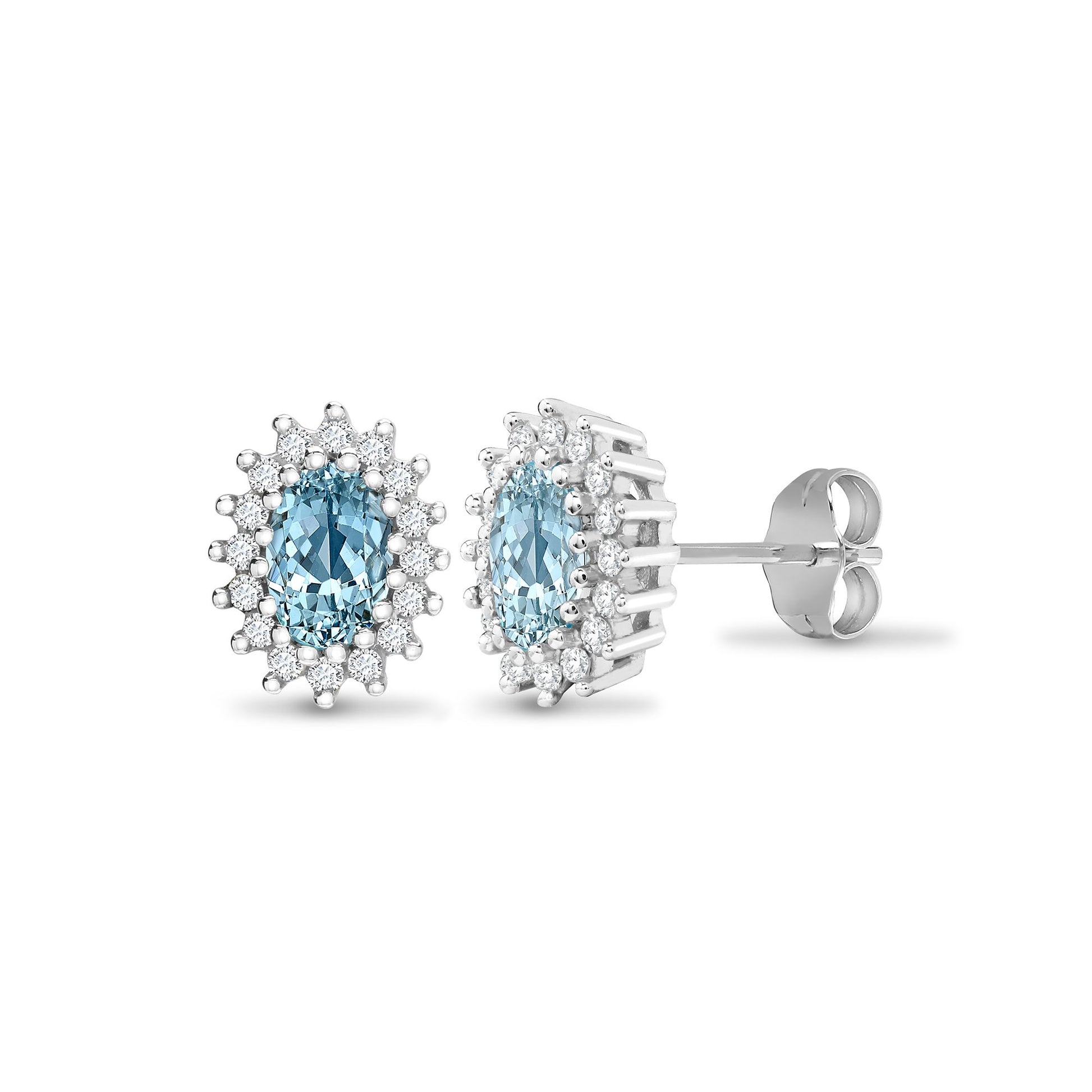 9ct White Gold Natural Diamond And Blue Topaz Stud Earring