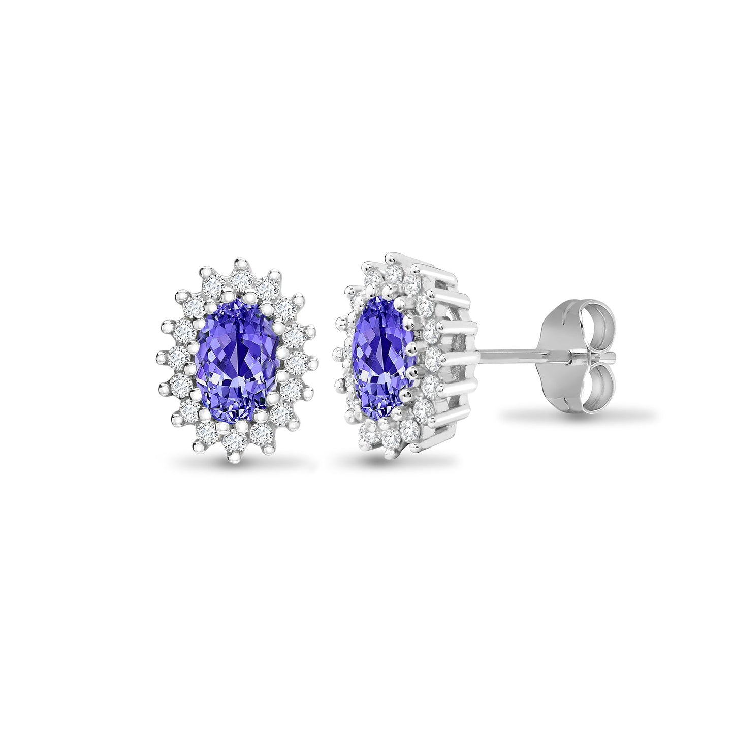 9ct White Gold Natural Diamond And Tanzanite Stud Earring