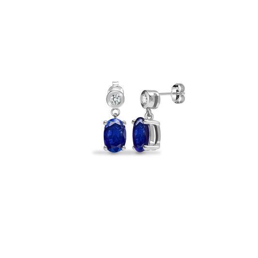 9ct White Dia-7pts Saph-1.30ct Drop Earrings